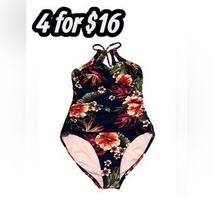 Kona Sol Halter Strappy Blue Floral Swimsuit Size Med 4/$16